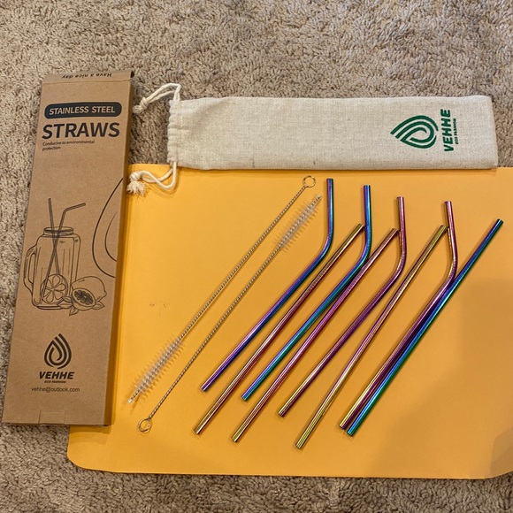New! Set of 8 Stainless Steel Straws - Picture 1 of 3